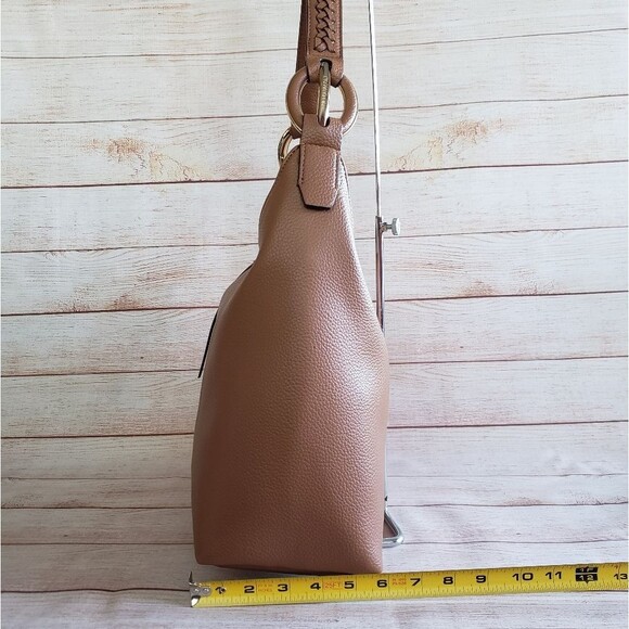 Calvin Klein Pebbled Faux Vegan Leather Ivy Novelty Hobo Satchel Caramel - Picture 10 of 14